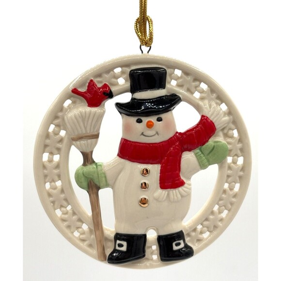 Lenox Pierced Figural Snowman Christmas Ornament Bone China 24K Gold Accent 3.5" - Picture 9 of 16